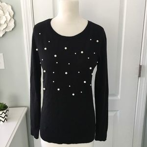 LOFT Black Sweater with Pearl Embellishment NWT